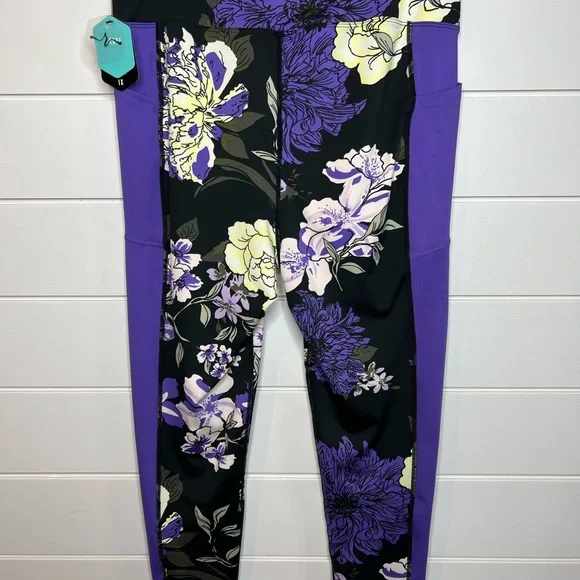 Lularoe Brave work out pant 1X purple floral NWT - Picture 4 of 6
